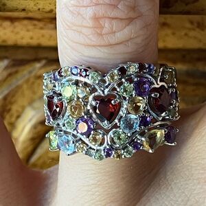 Multi Gemstone Custer Heart Ring Size 6